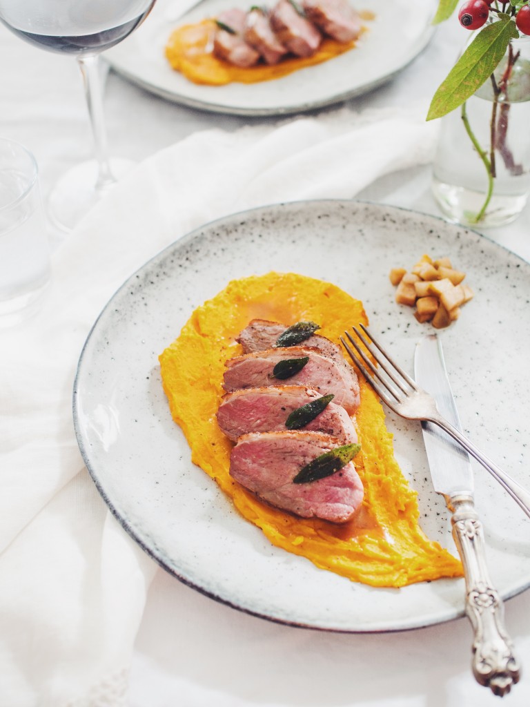duck breasts with pumpkin puree